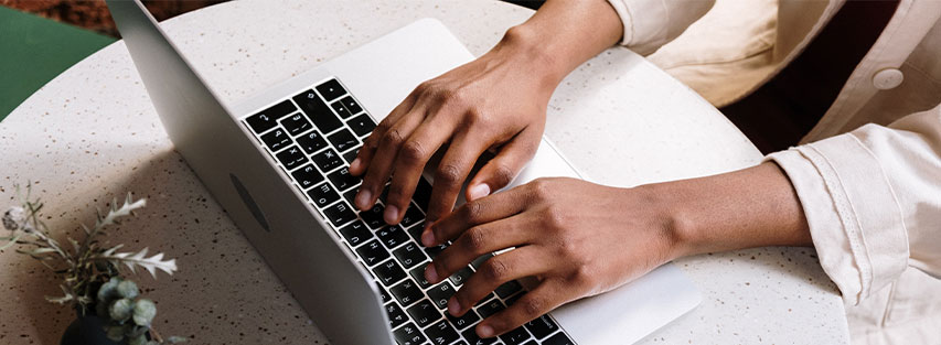 Woman writing a blog