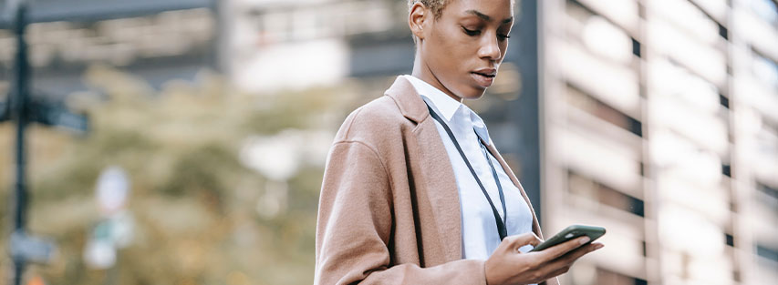 woman looking at LBM notification