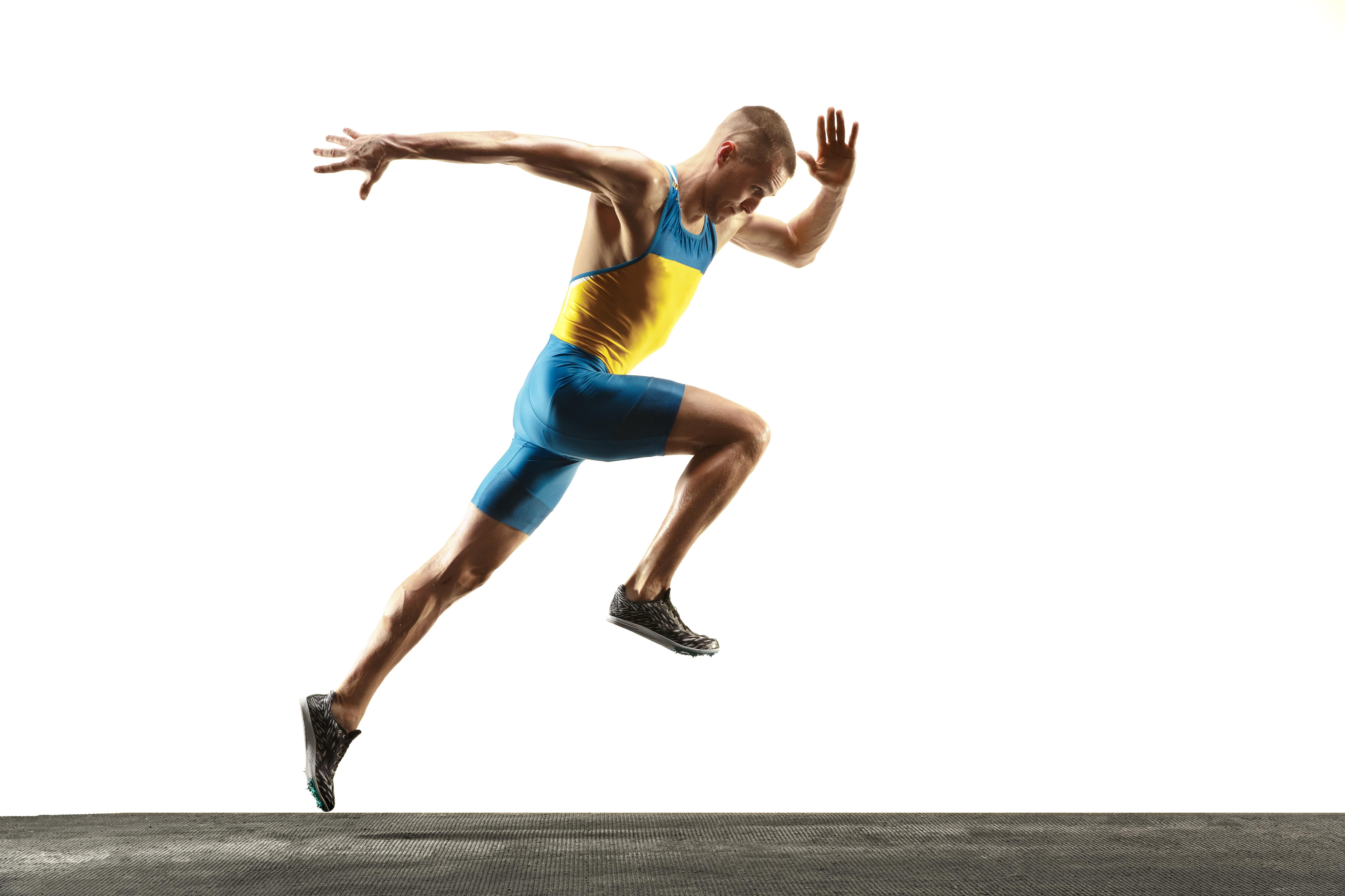 Sprinter mid-stride, representing the speed and performance of Hughesnet rural internet connectivity.