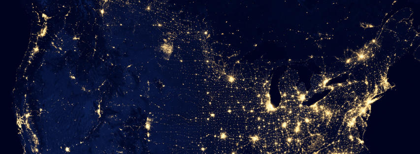 Satellite view of the U.S. at night, symbolizing Hughesnet internet coverage nationwide.