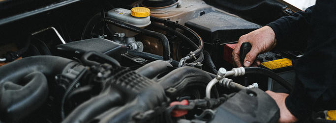 working on car