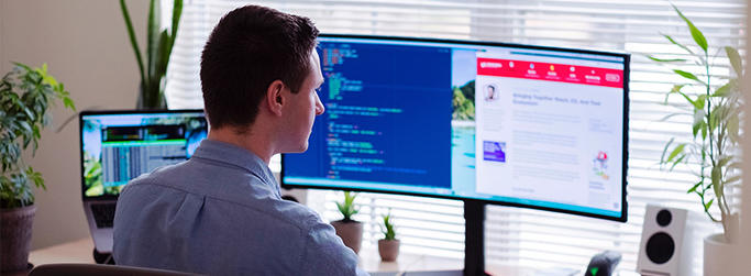 man working at home
